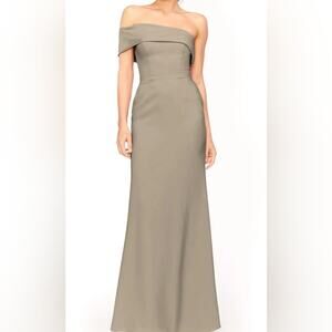 Bari Jay 1957 Deep Mocha Event Asymmetrical One Shoulder Maxi Gown Dress Size 12